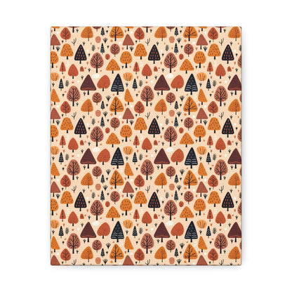 Terracotta Tree Tapestry: A Playful Autumn Mosaic - Satin Canvas, Stretched - Pattern Symphony