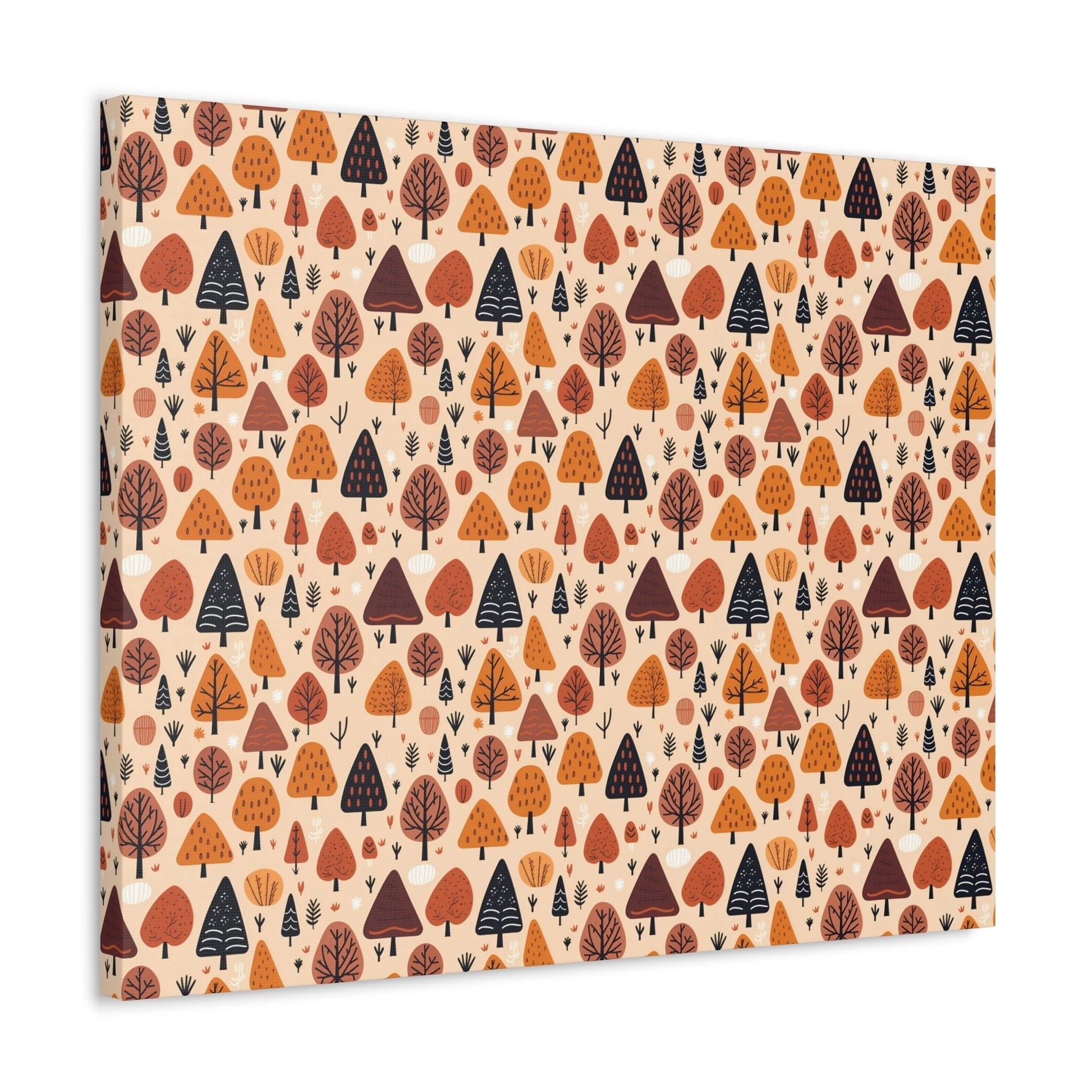 Terracotta Tree Tapestry: A Playful Autumn Mosaic - Satin Canvas, Stretched - Pattern Symphony