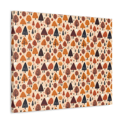 Terracotta Tree Tapestry: A Playful Autumn Mosaic - Satin Canvas, Stretched - Pattern Symphony