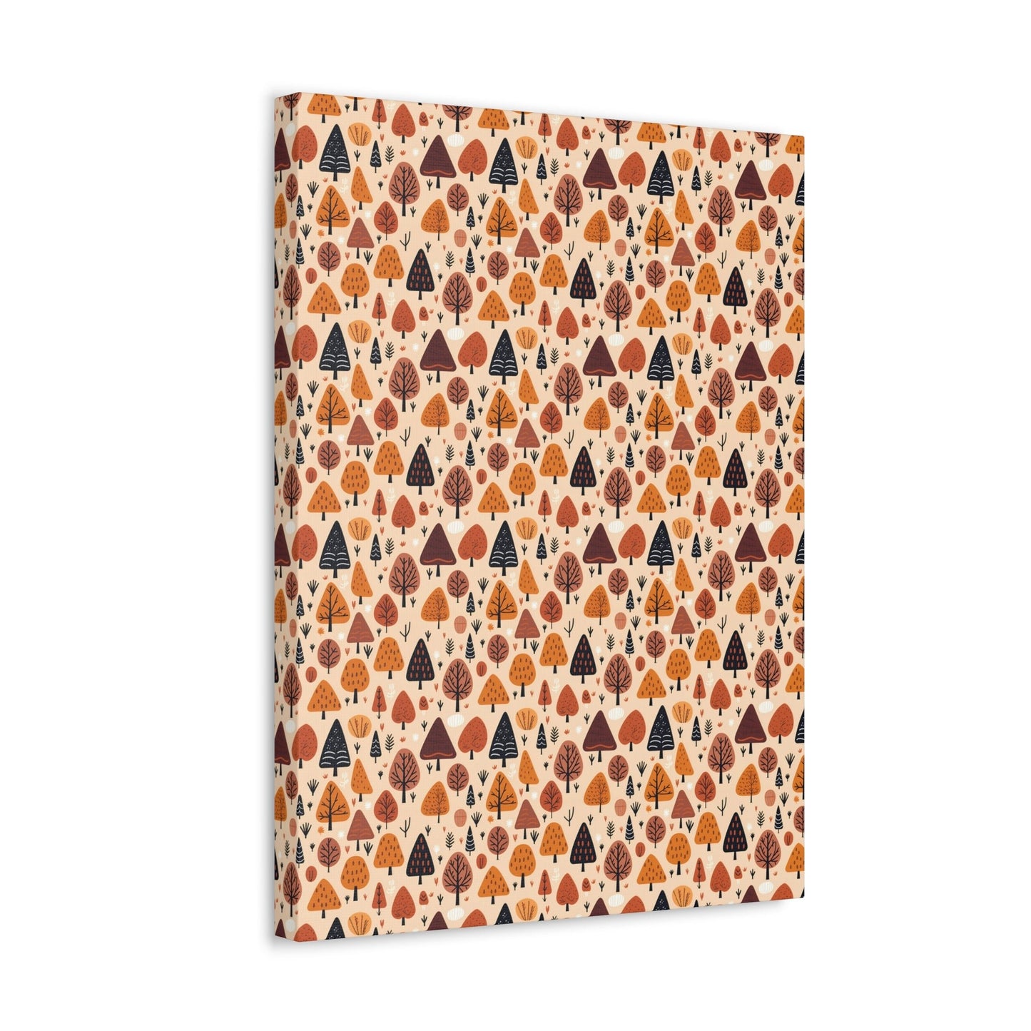 Terracotta Tree Tapestry: A Playful Autumn Mosaic - Satin Canvas, Stretched - Pattern Symphony