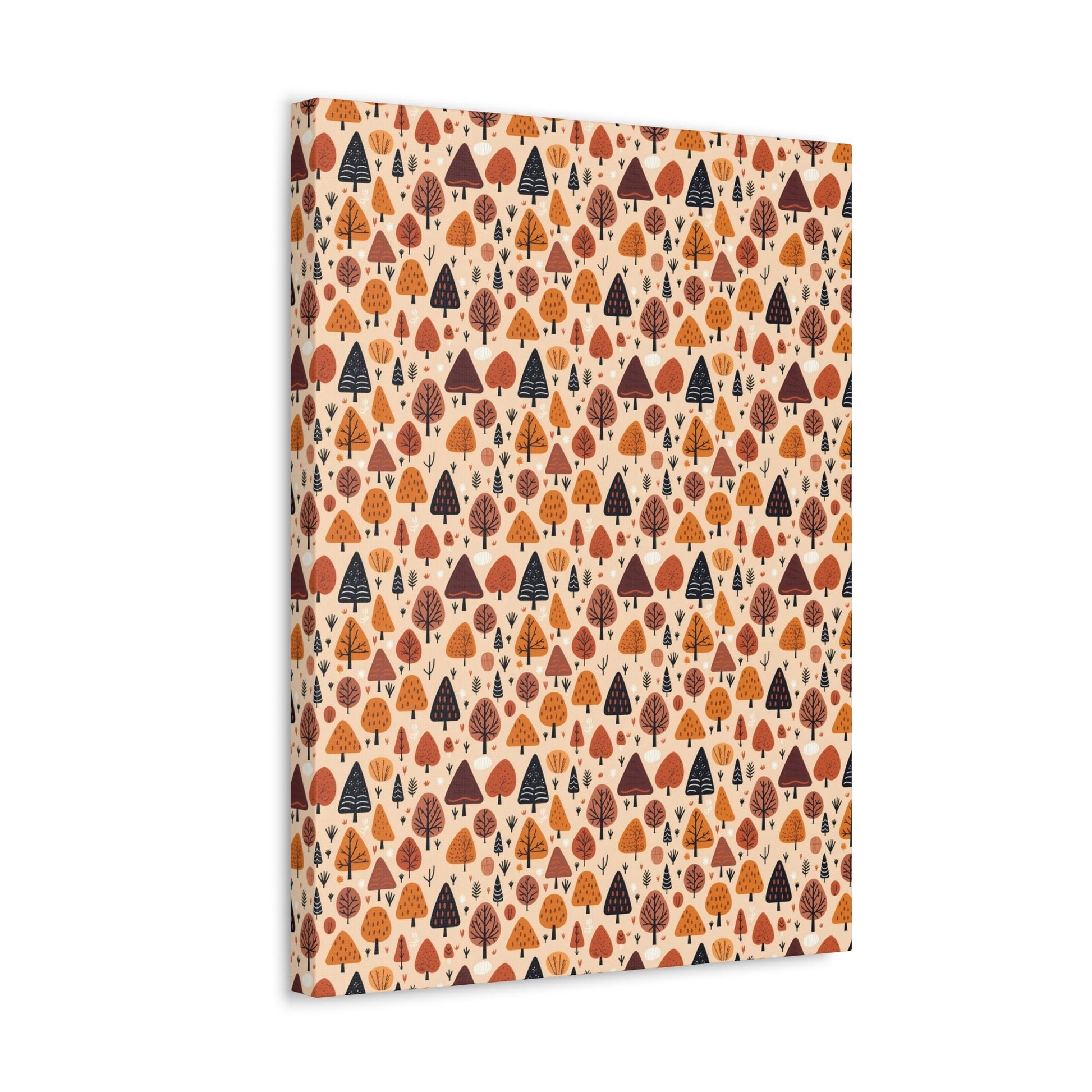 Terracotta Tree Tapestry: A Playful Autumn Mosaic - Satin Canvas, Stretched - Pattern Symphony