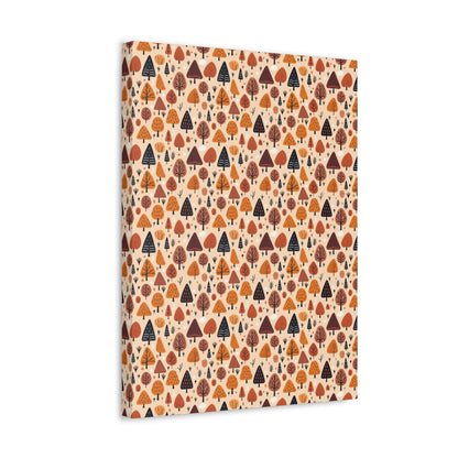 Terracotta Tree Tapestry: A Playful Autumn Mosaic - Satin Canvas, Stretched - Pattern Symphony