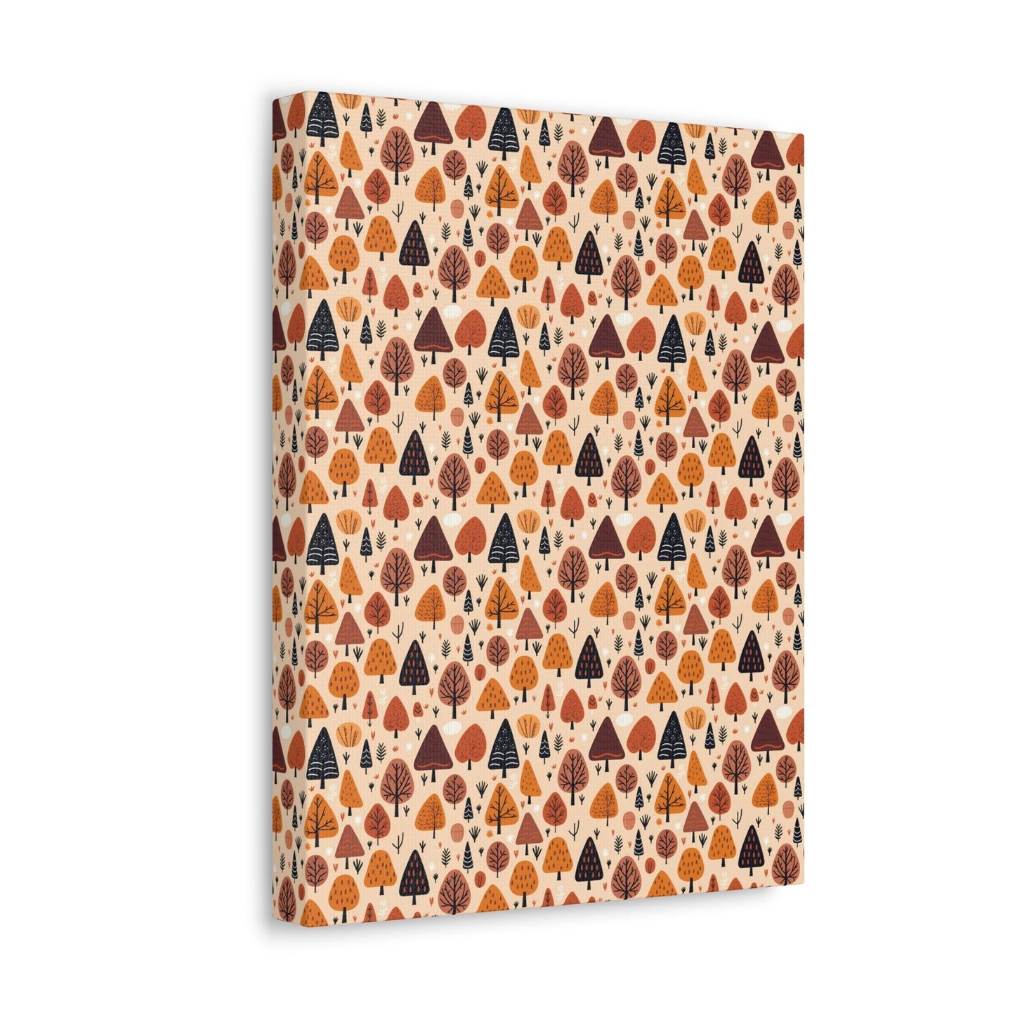 Terracotta Tree Tapestry: A Playful Autumn Mosaic - Satin Canvas, Stretched - Pattern Symphony