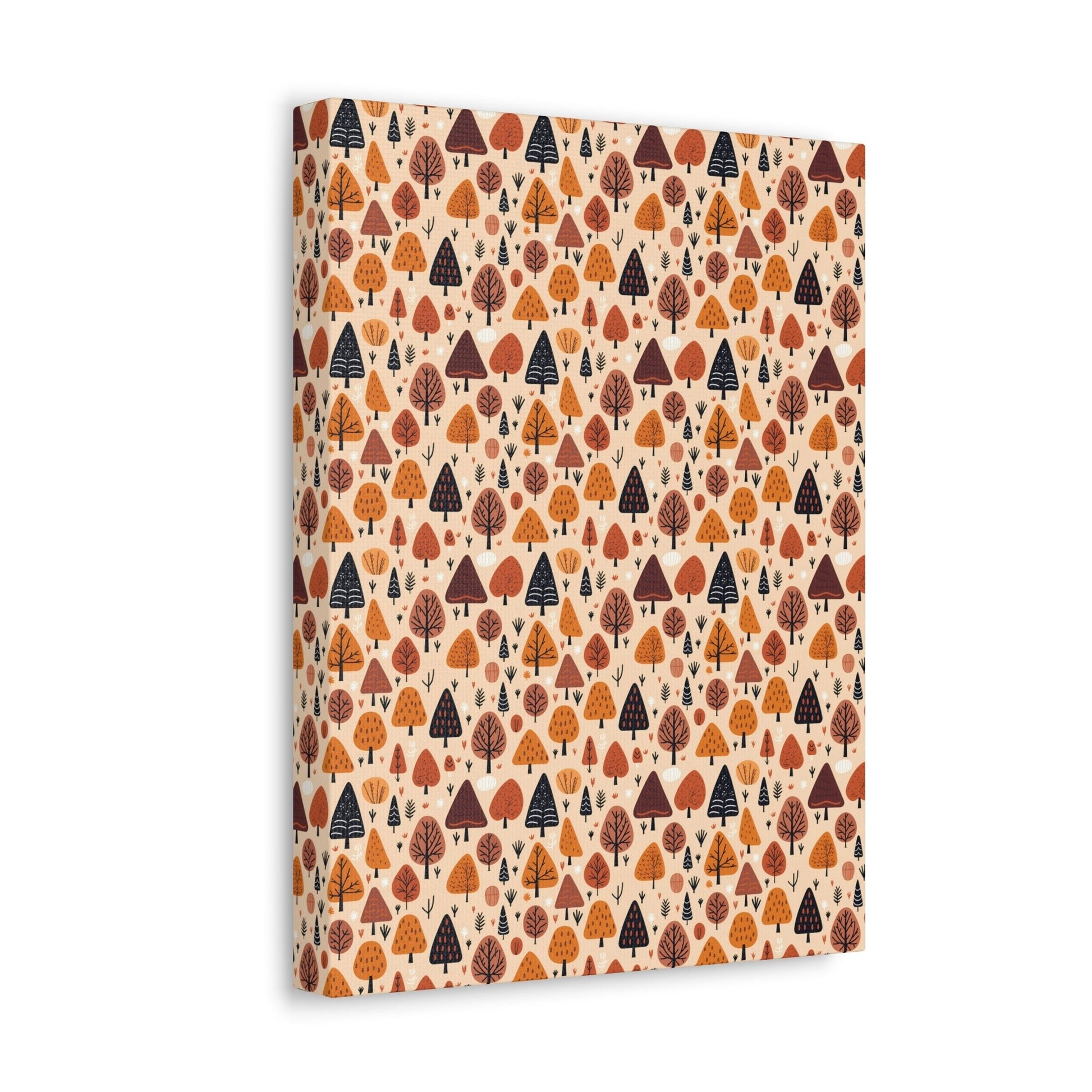 Terracotta Tree Tapestry: A Playful Autumn Mosaic - Satin Canvas, Stretched - Pattern Symphony