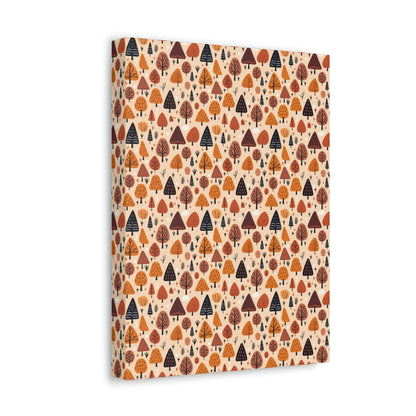 Terracotta Tree Tapestry: A Playful Autumn Mosaic - Satin Canvas, Stretched - Pattern Symphony