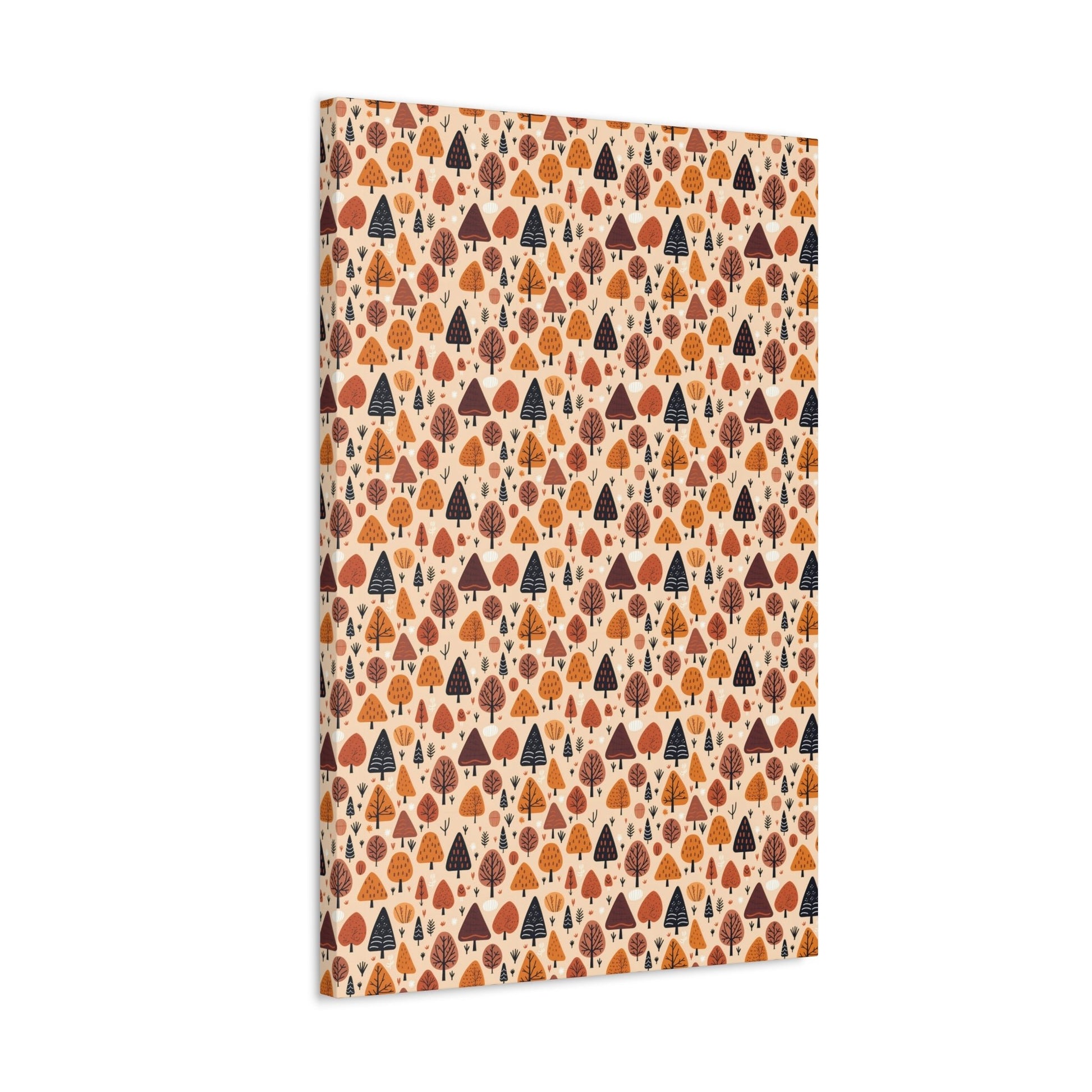 Terracotta Tree Tapestry: A Playful Autumn Mosaic - Satin Canvas, Stretched - Pattern Symphony