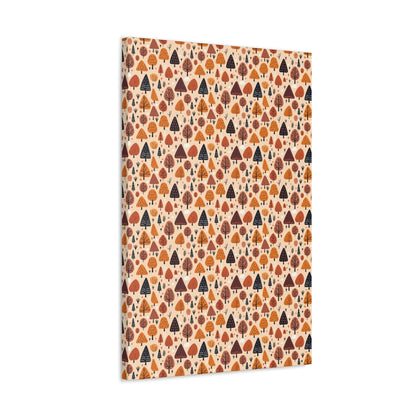 Terracotta Tree Tapestry: A Playful Autumn Mosaic - Satin Canvas, Stretched - Pattern Symphony