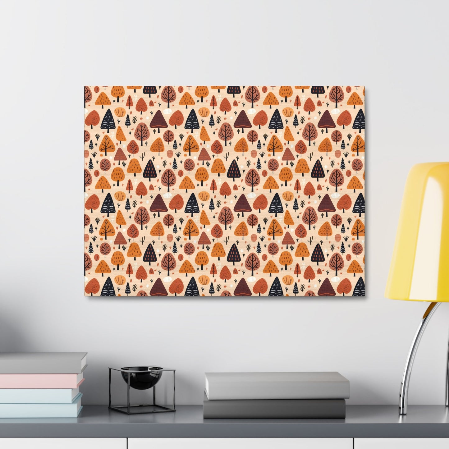 Terracotta Tree Tapestry: A Playful Autumn Mosaic - Satin Canvas, Stretched - Pattern Symphony