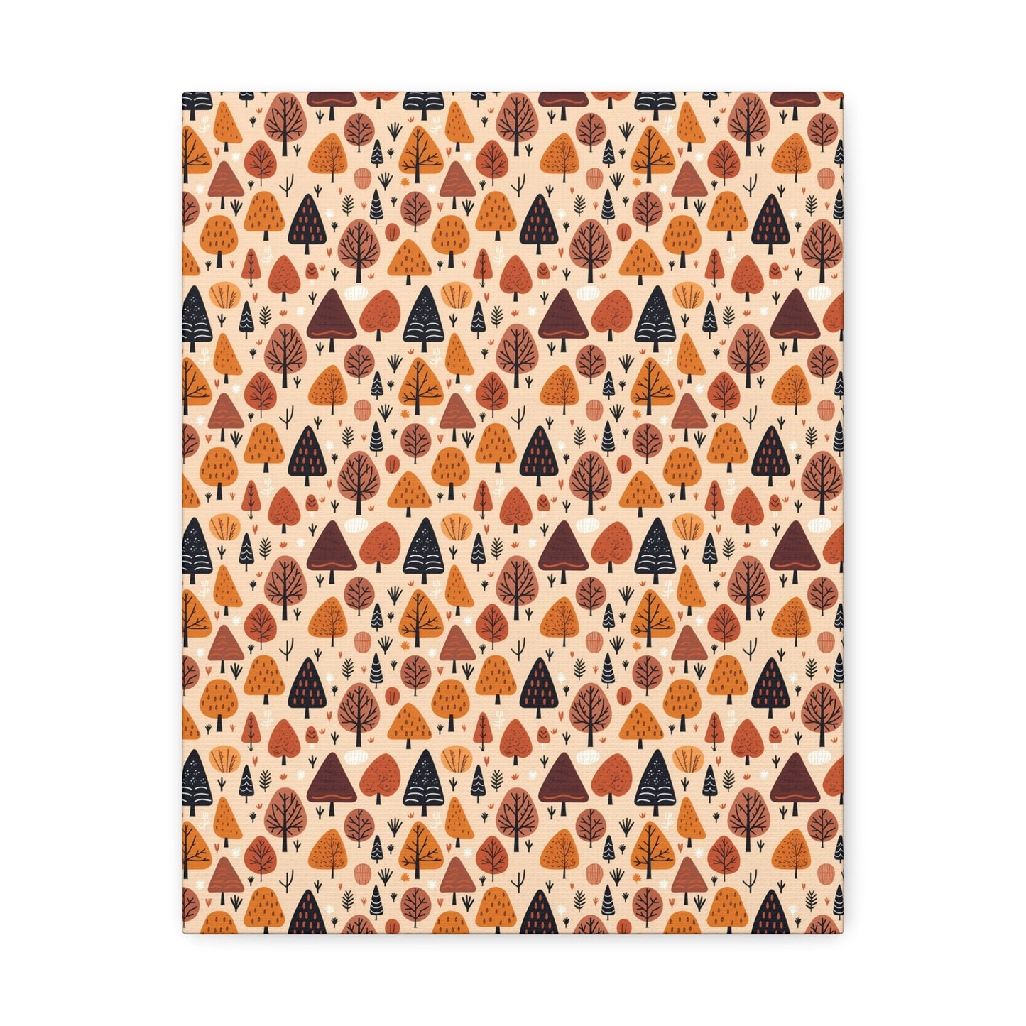 Terracotta Tree Tapestry: A Playful Autumn Mosaic - Satin Canvas, Stretched - Pattern Symphony