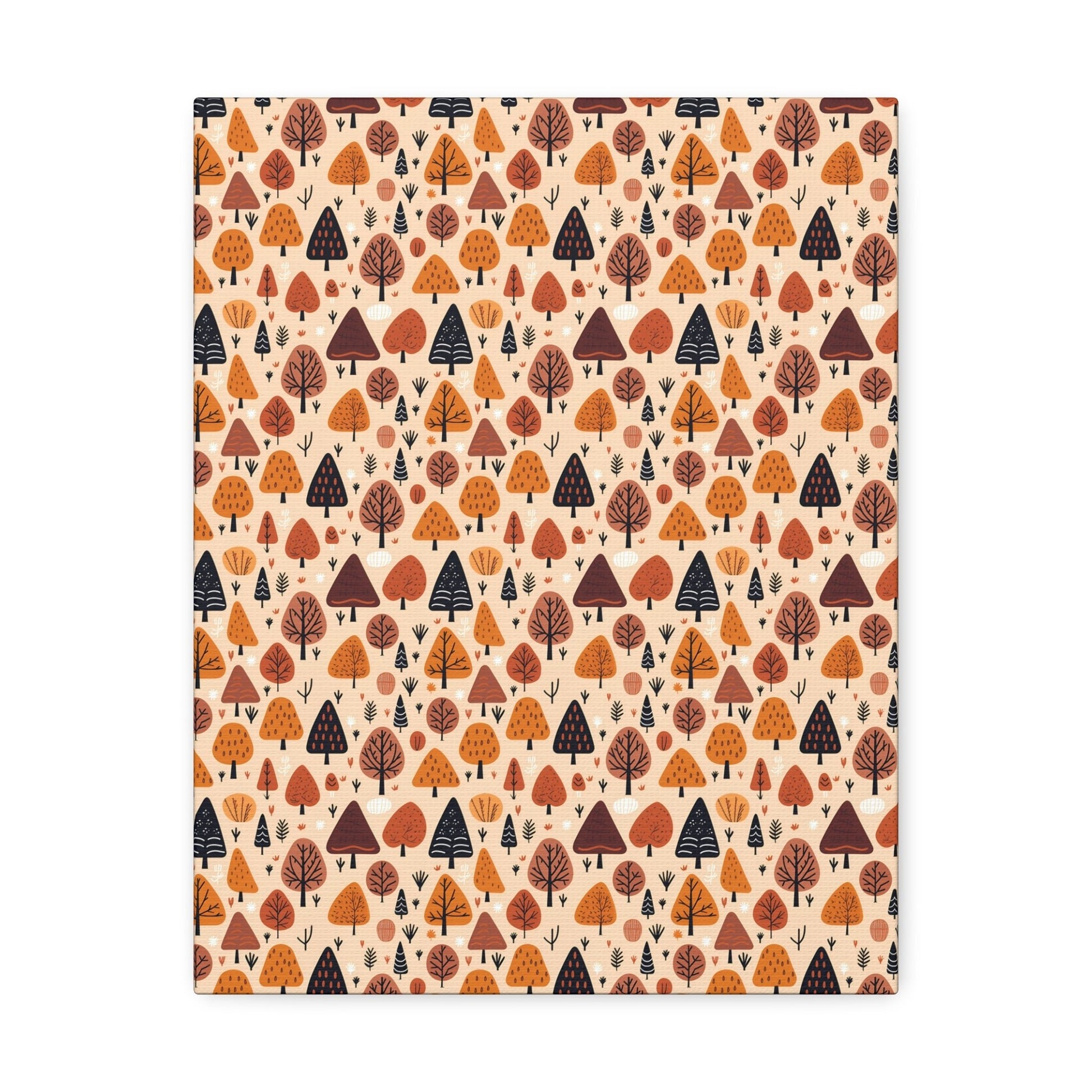 Terracotta Tree Tapestry: A Playful Autumn Mosaic - Satin Canvas, Stretched - Pattern Symphony