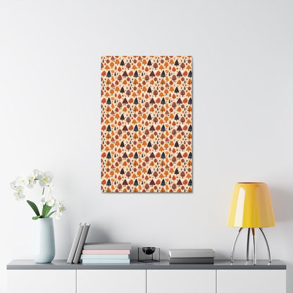 Terracotta Tree Tapestry: A Playful Autumn Mosaic - Satin Canvas, Stretched - Pattern Symphony