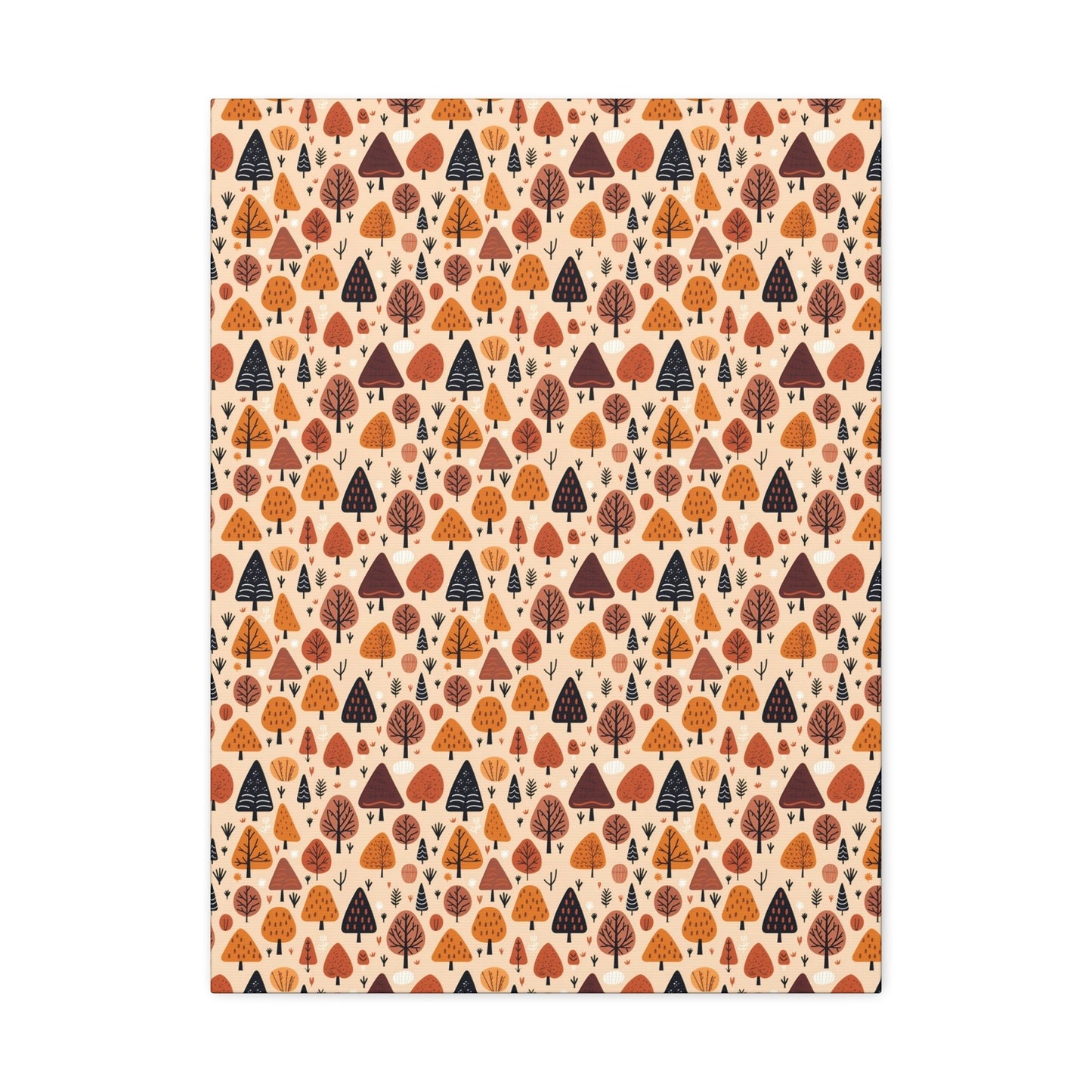 Terracotta Tree Tapestry: A Playful Autumn Mosaic - Satin Canvas, Stretched - Pattern Symphony