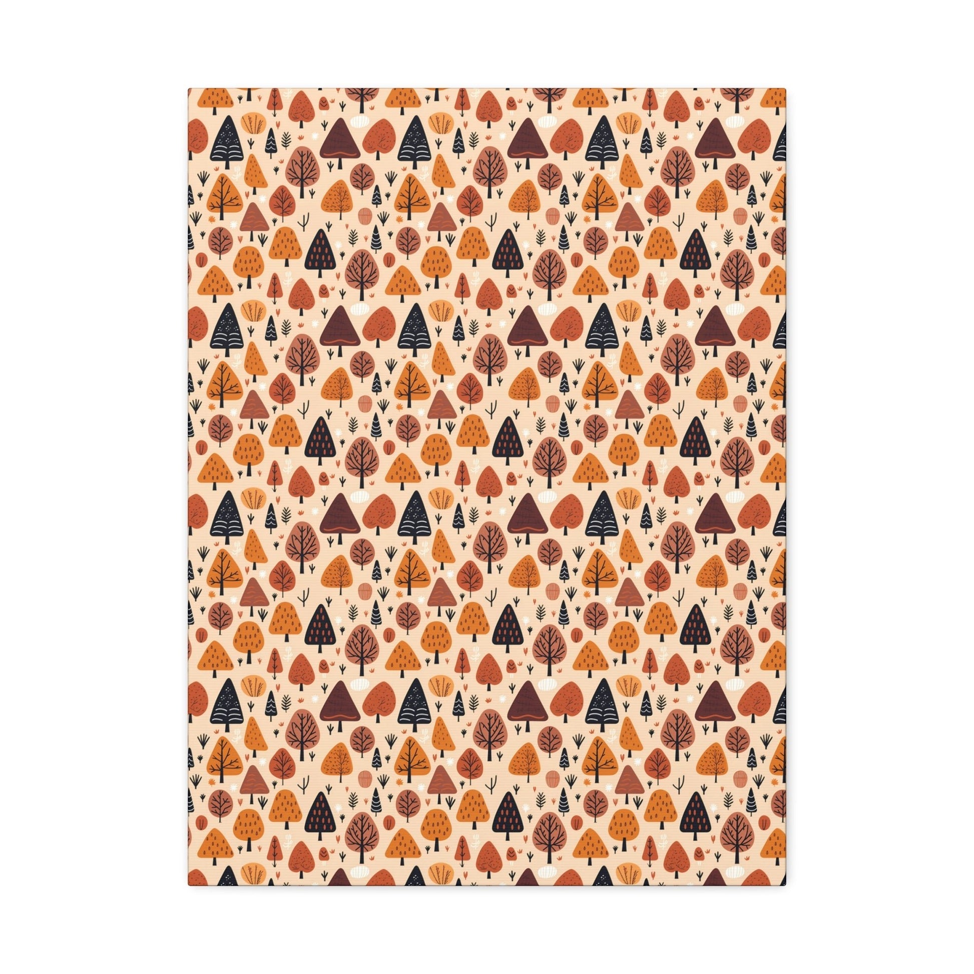 Terracotta Tree Tapestry: A Playful Autumn Mosaic - Satin Canvas, Stretched - Pattern Symphony