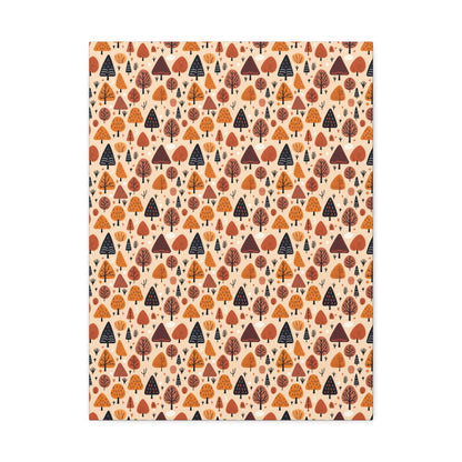 Terracotta Tree Tapestry: A Playful Autumn Mosaic - Satin Canvas, Stretched - Pattern Symphony