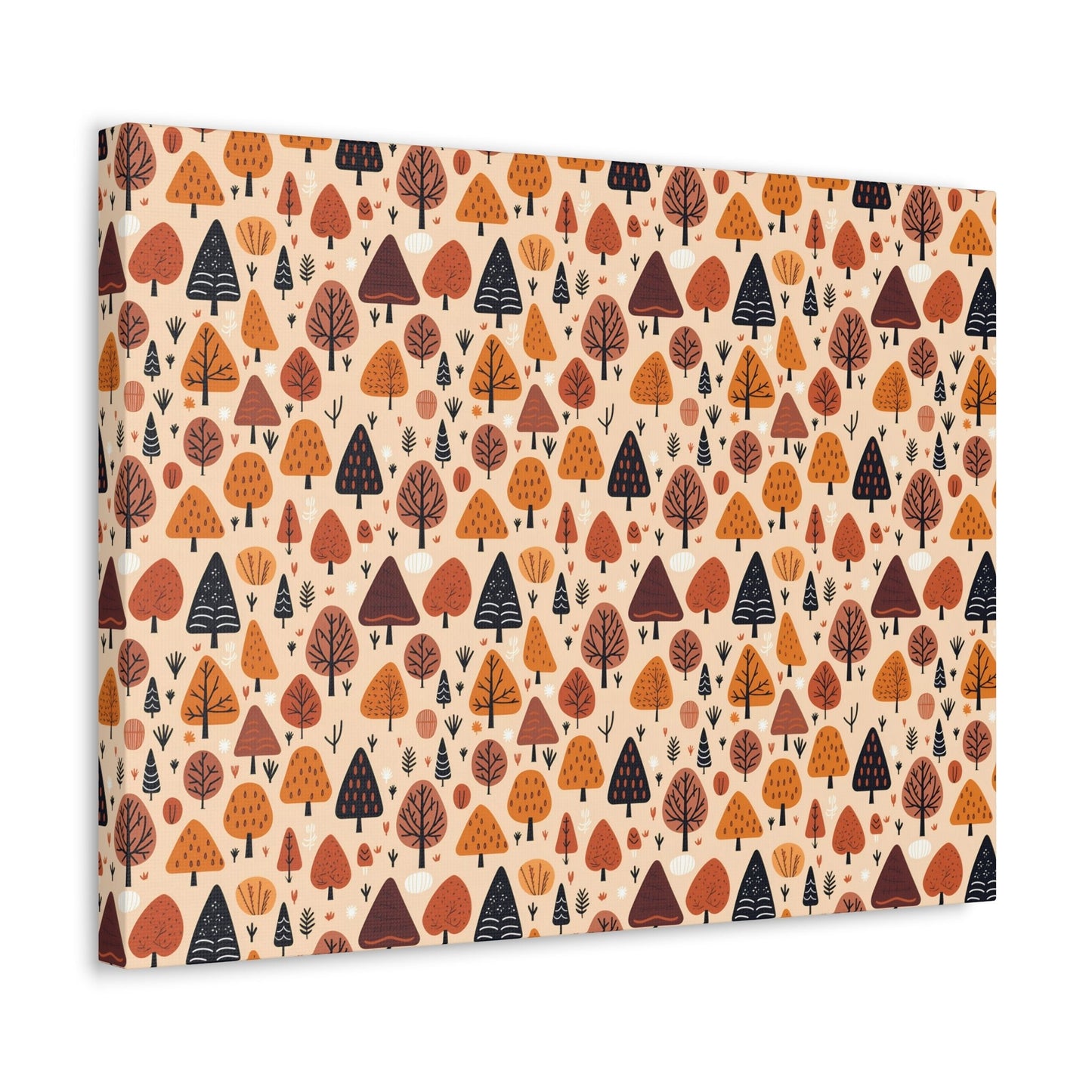 Terracotta Tree Tapestry: A Playful Autumn Mosaic - Satin Canvas, Stretched - Pattern Symphony