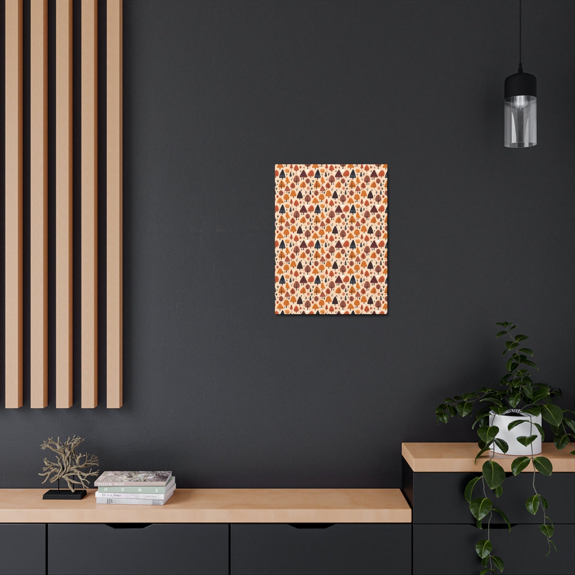 Terracotta Tree Tapestry: A Playful Autumn Mosaic - Satin Canvas, Stretched - Pattern Symphony