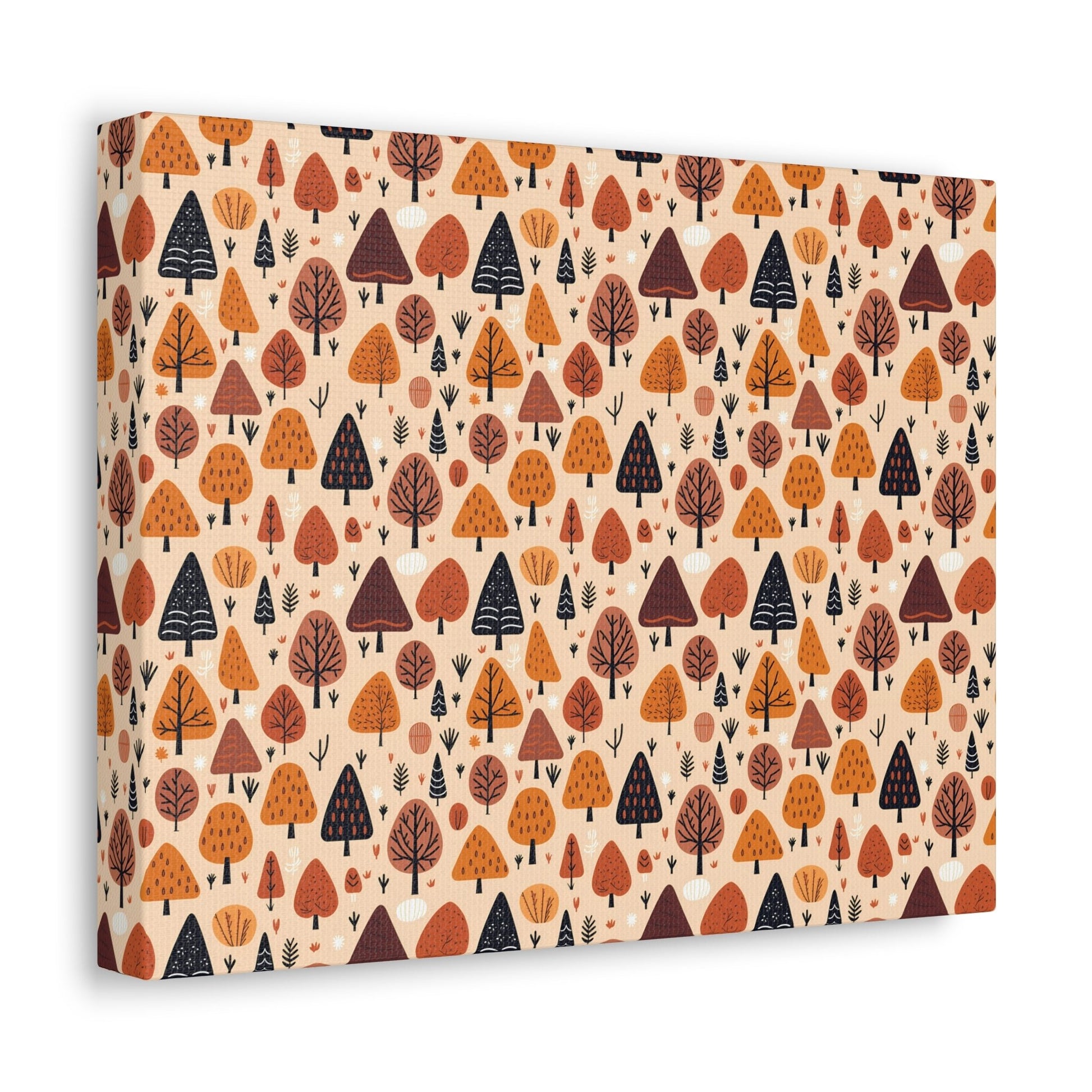 Terracotta Tree Tapestry: A Playful Autumn Mosaic - Satin Canvas, Stretched - Pattern Symphony