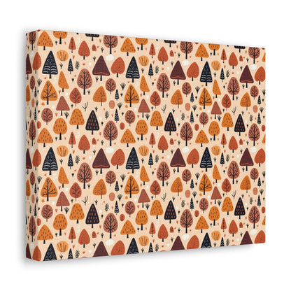 Terracotta Tree Tapestry: A Playful Autumn Mosaic - Satin Canvas, Stretched - Pattern Symphony