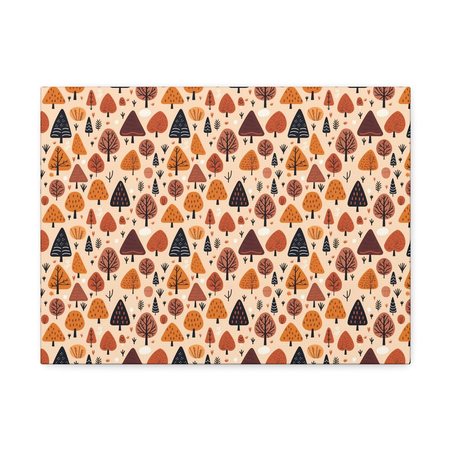 Terracotta Tree Tapestry: A Playful Autumn Mosaic - Satin Canvas, Stretched - Pattern Symphony