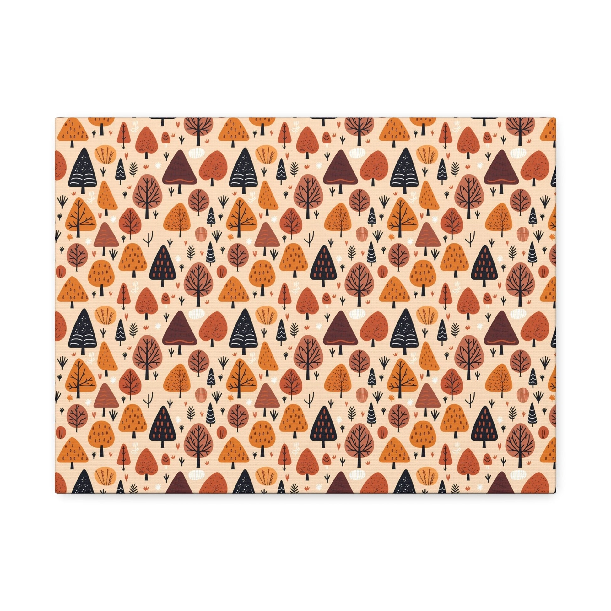 Terracotta Tree Tapestry: A Playful Autumn Mosaic - Satin Canvas, Stretched - Pattern Symphony