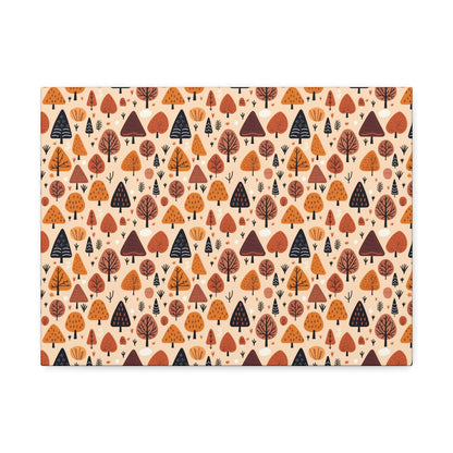 Terracotta Tree Tapestry: A Playful Autumn Mosaic - Satin Canvas, Stretched - Pattern Symphony