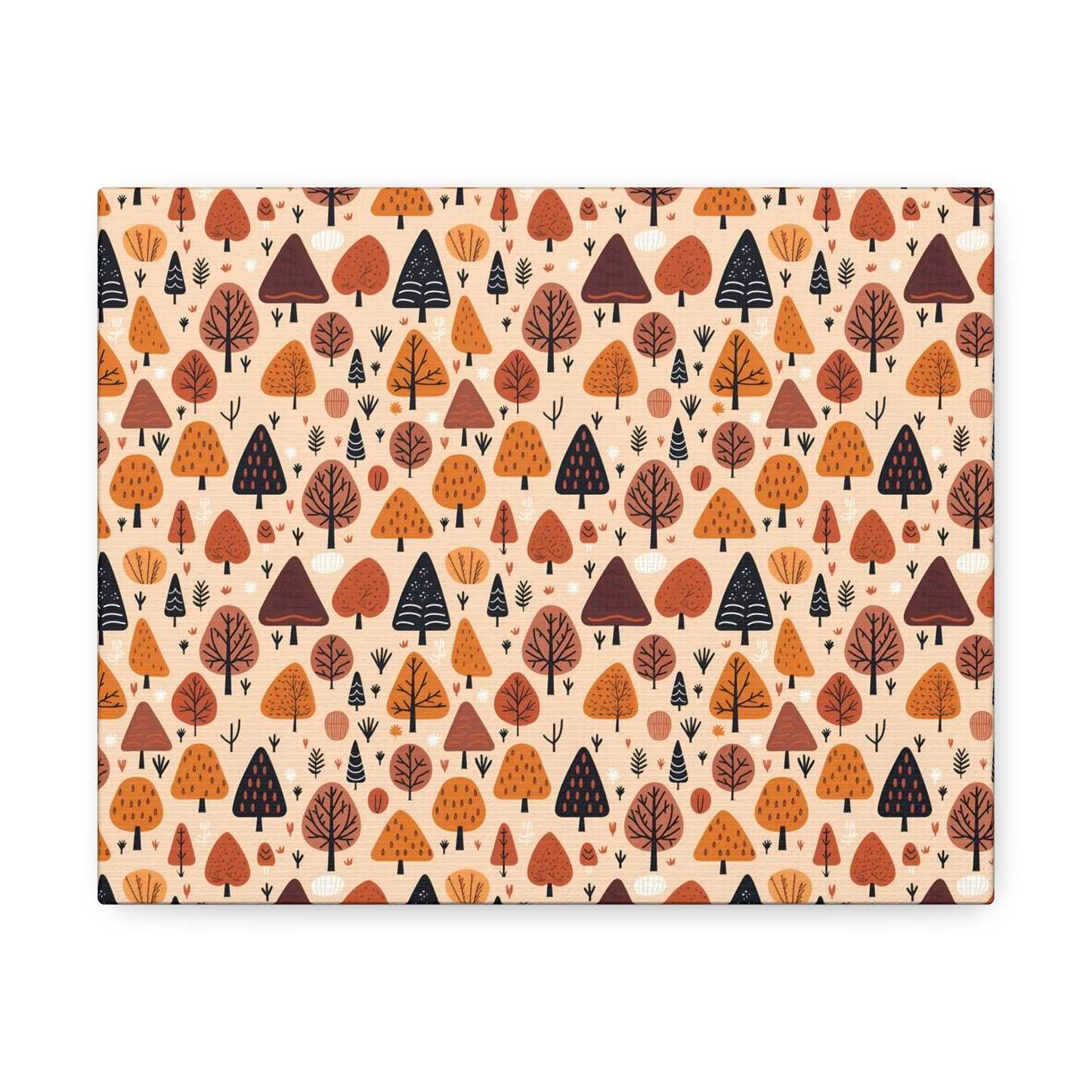 Terracotta Tree Tapestry: A Playful Autumn Mosaic - Satin Canvas, Stretched - Pattern Symphony