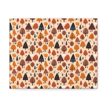 Terracotta Tree Tapestry: A Playful Autumn Mosaic - Satin Canvas, Stretched - Pattern Symphony