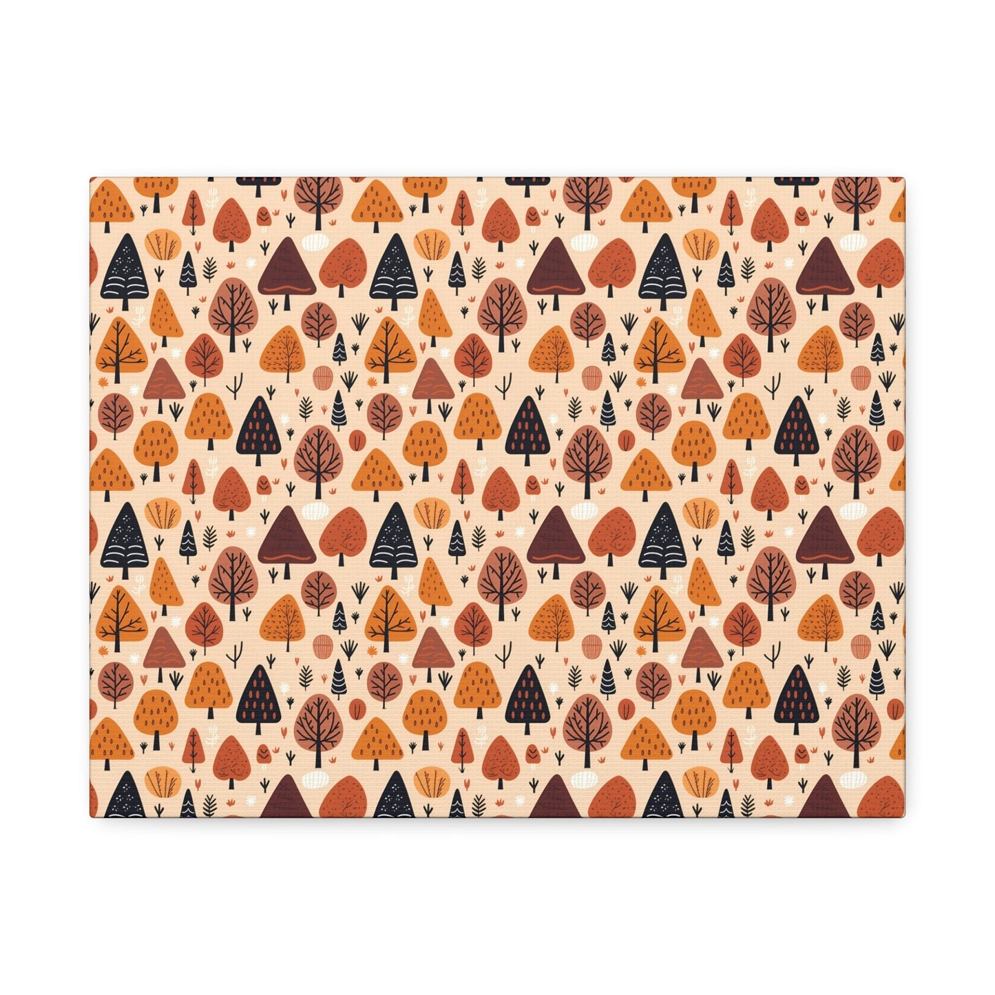 Terracotta Tree Tapestry: A Playful Autumn Mosaic - Satin Canvas, Stretched - Pattern Symphony