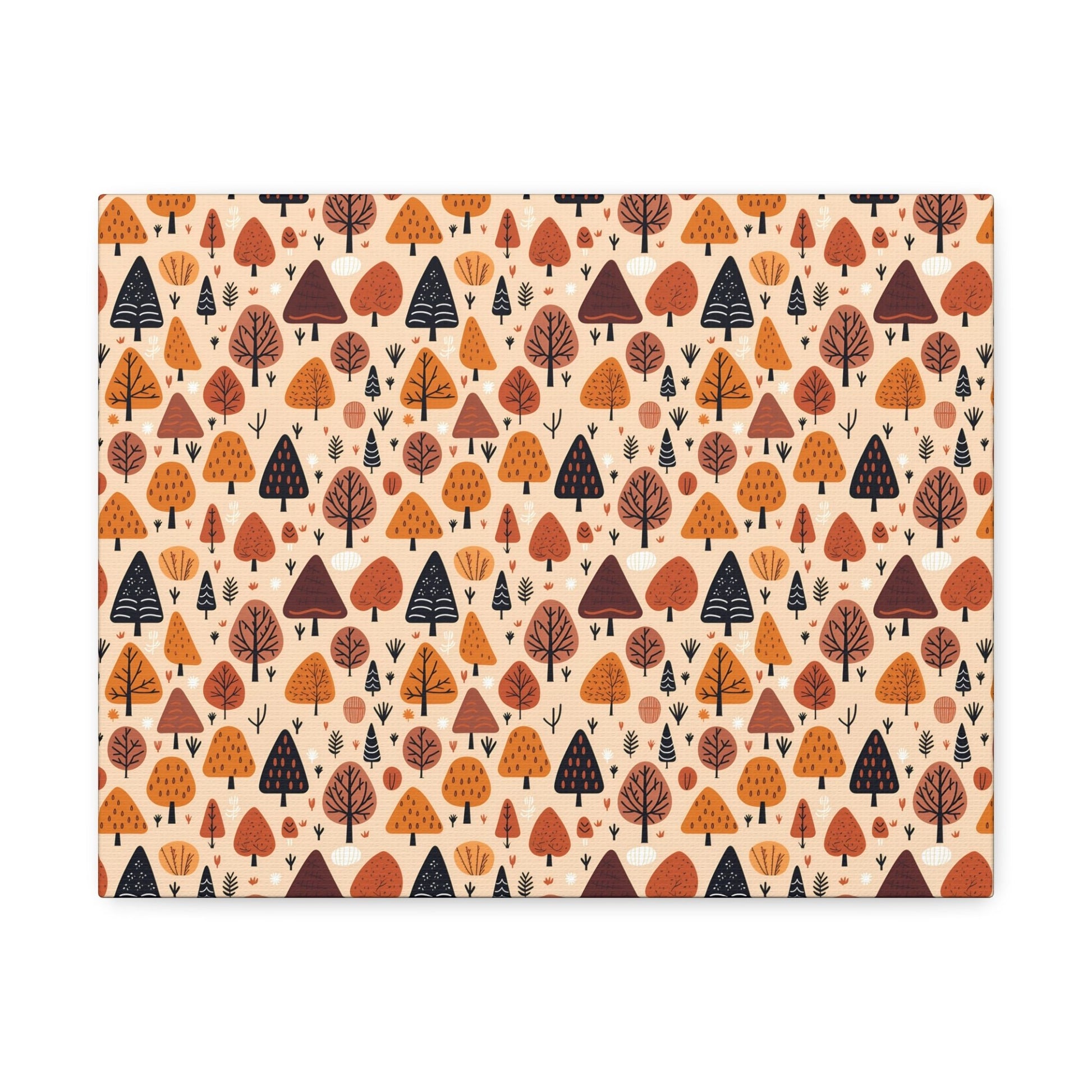 Terracotta Tree Tapestry: A Playful Autumn Mosaic - Satin Canvas, Stretched - Pattern Symphony