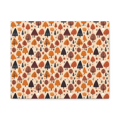 Terracotta Tree Tapestry: A Playful Autumn Mosaic - Satin Canvas, Stretched - Pattern Symphony