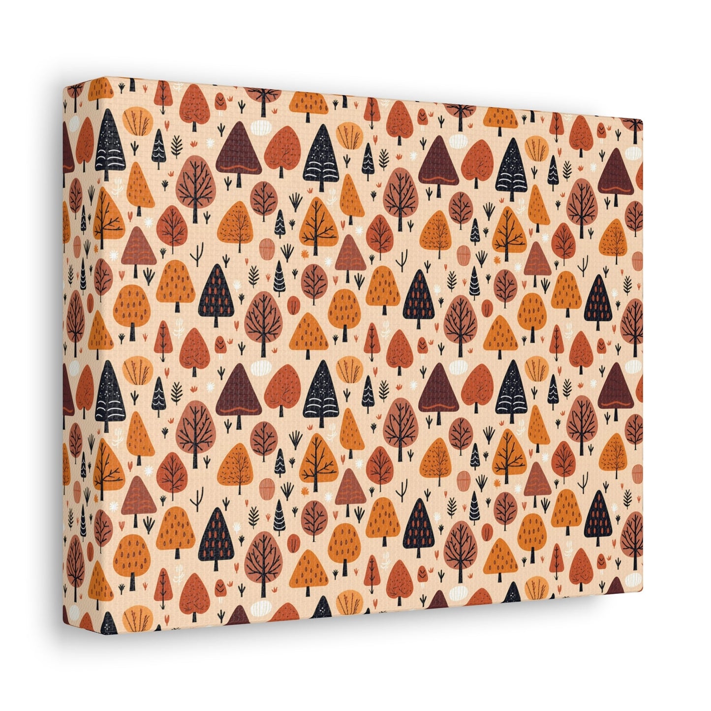 Terracotta Tree Tapestry: A Playful Autumn Mosaic - Satin Canvas, Stretched - Pattern Symphony