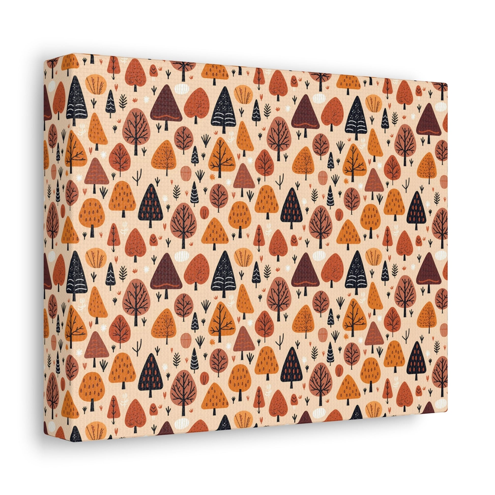 Terracotta Tree Tapestry: A Playful Autumn Mosaic - Satin Canvas, Stretched - Pattern Symphony