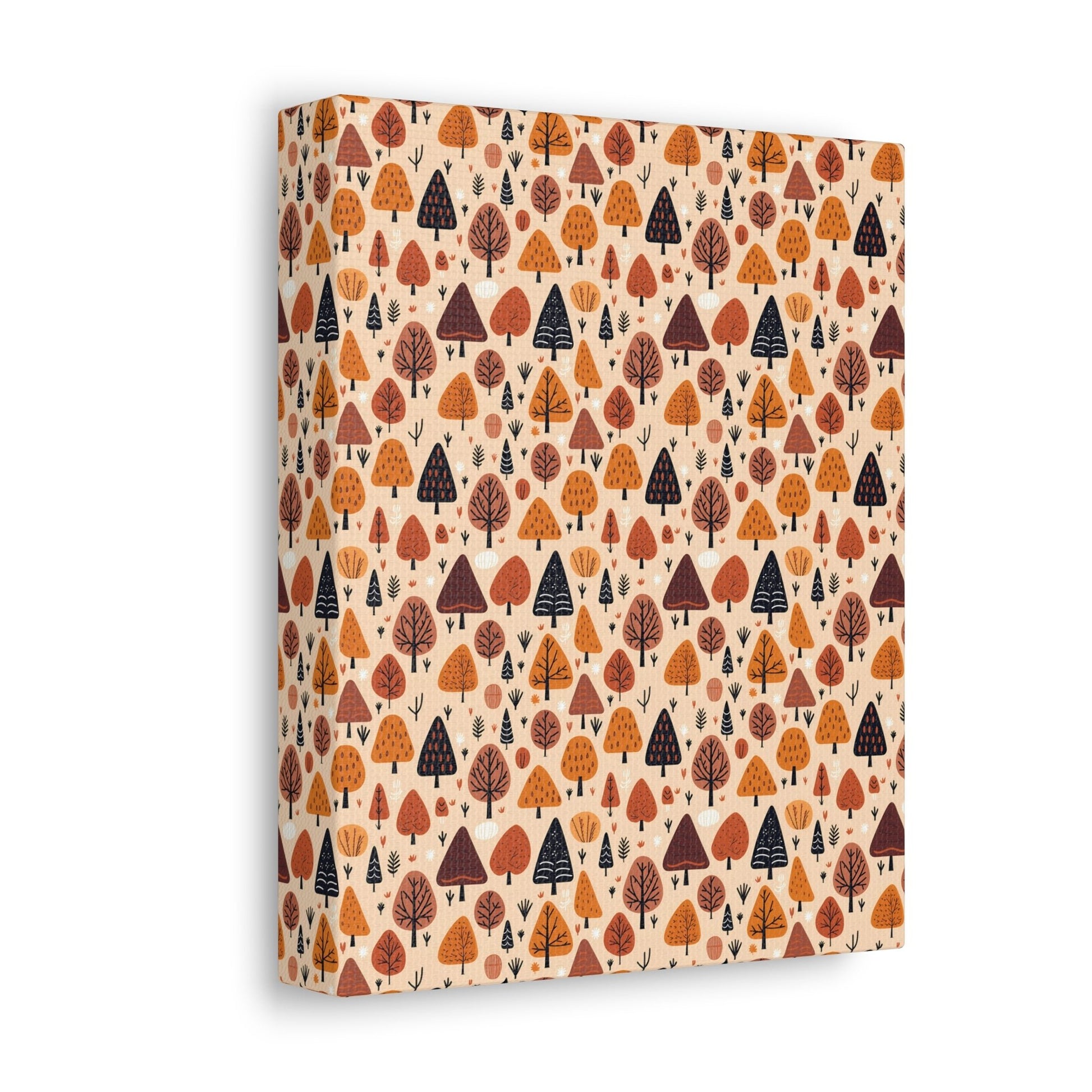 Terracotta Tree Tapestry: A Playful Autumn Mosaic - Satin Canvas, Stretched - Pattern Symphony