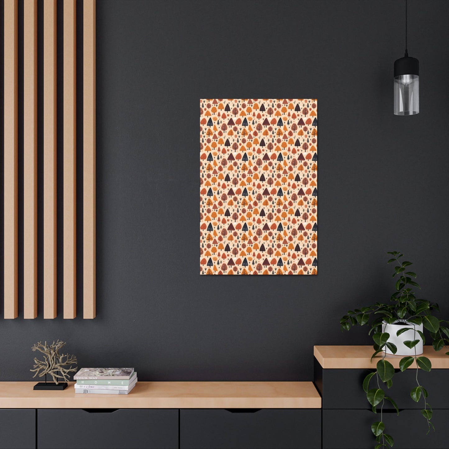 Terracotta Tree Tapestry: A Playful Autumn Mosaic - Satin Canvas, Stretched - Pattern Symphony