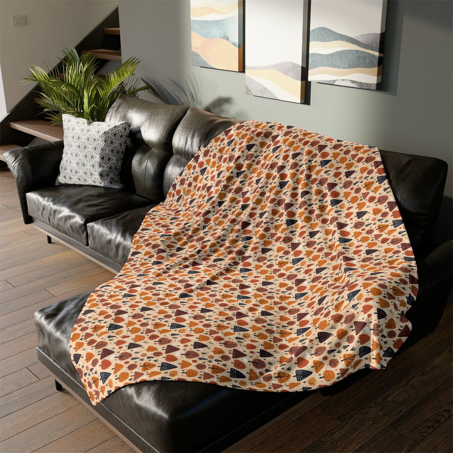 Terracotta Tree Tapestry: A Playful Autumn Mosaic - The Ideal Throw for Sofas - Pattern Symphony