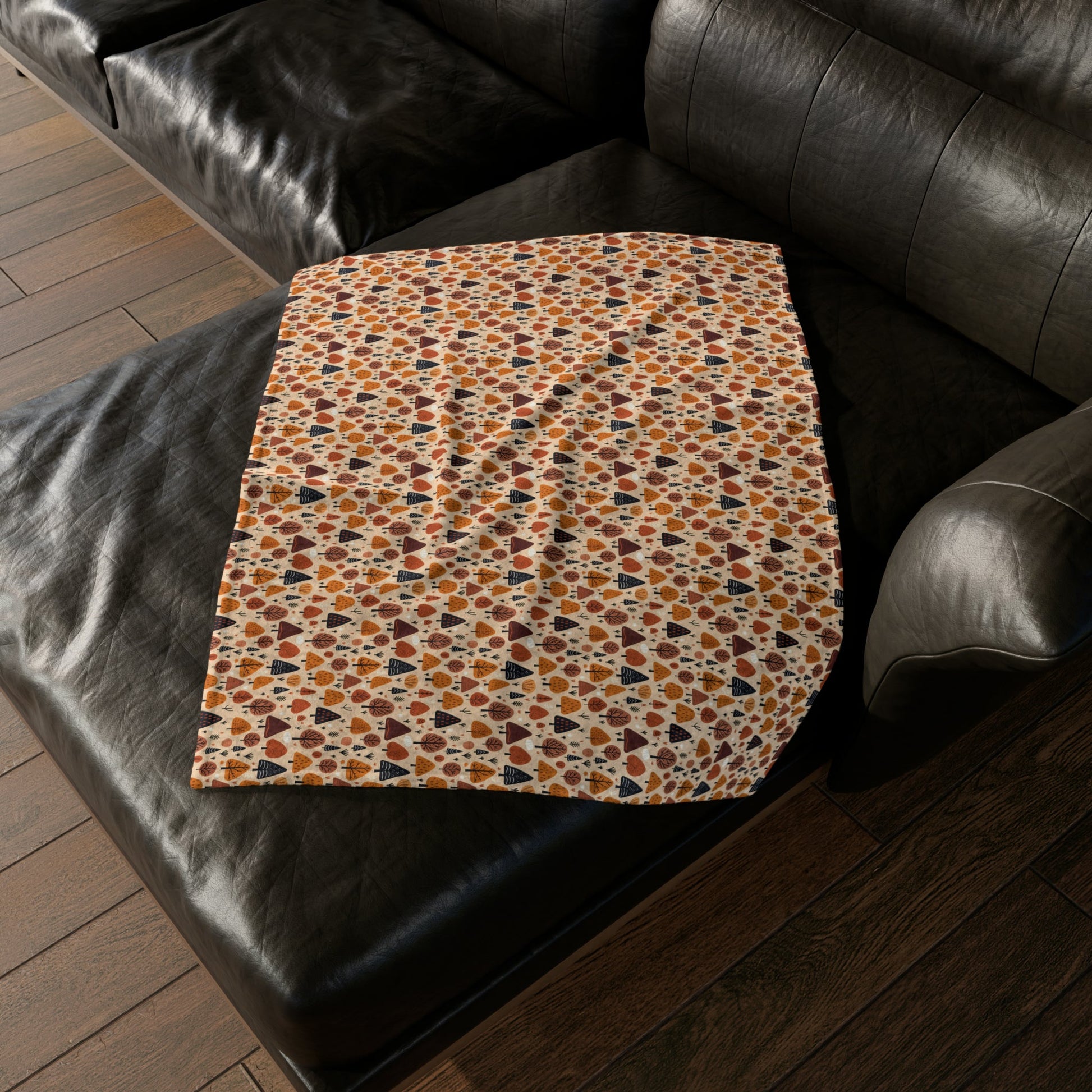 Terracotta Tree Tapestry: A Playful Autumn Mosaic - The Ideal Throw for Sofas - Pattern Symphony