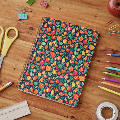 Tulip Medley Spiral Notebook - Lined Pages with Colourful Floral Cover  - A5 Paper products Pattern Symphony A5 Lined 