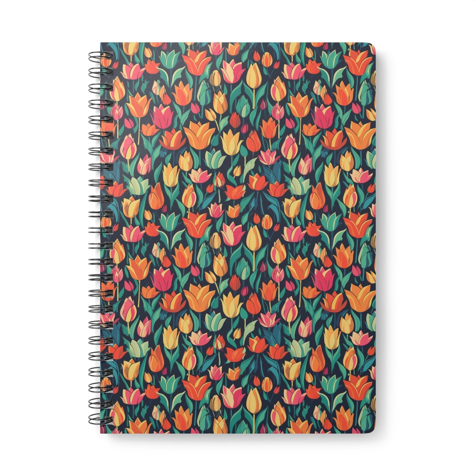 Tulip Medley Spiral Notebook - Lined Pages with Colourful Floral Cover  - A5 Paper products Pattern Symphony   