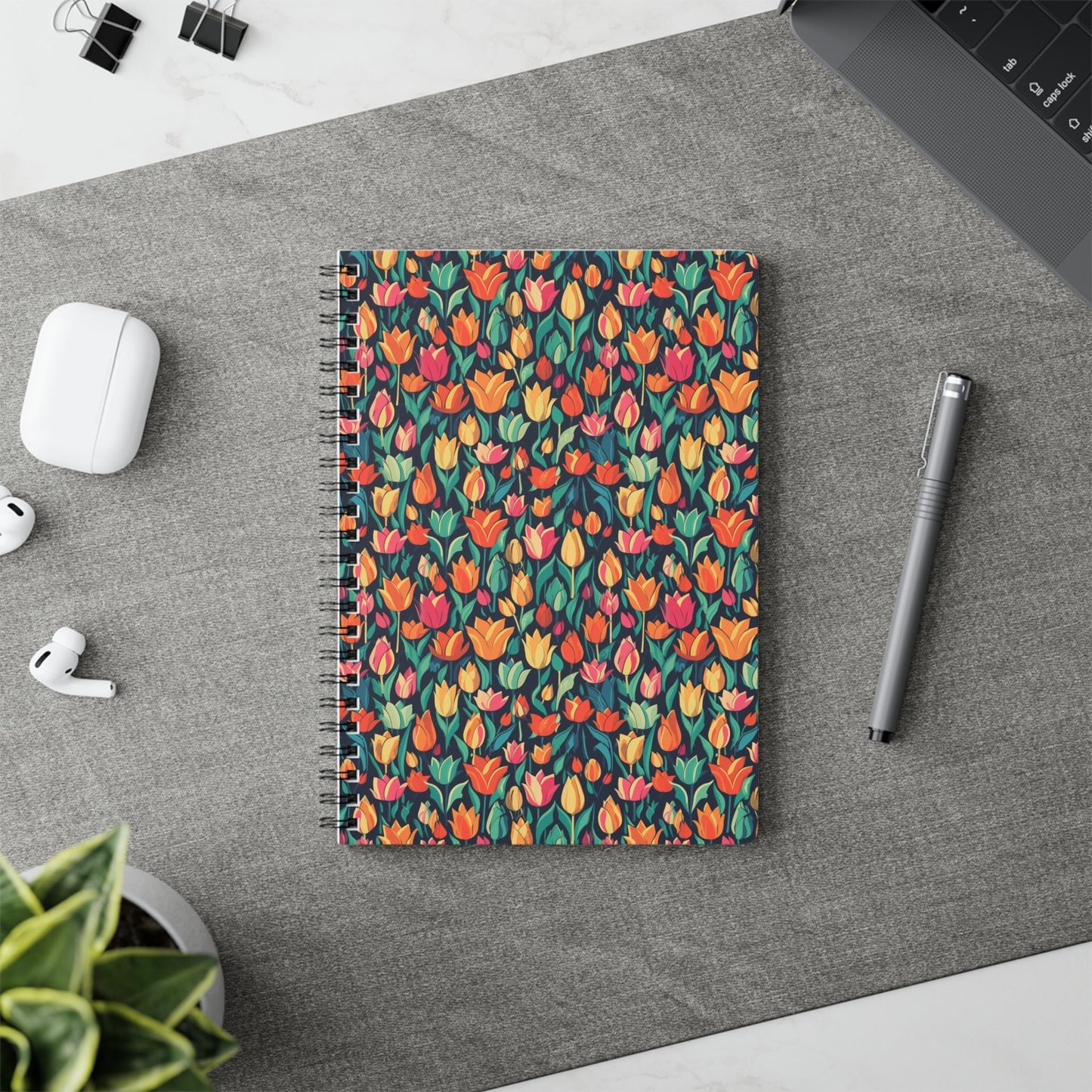 Tulip Medley Spiral Notebook - Lined Pages with Colourful Floral Cover  - A5 Paper products Pattern Symphony   